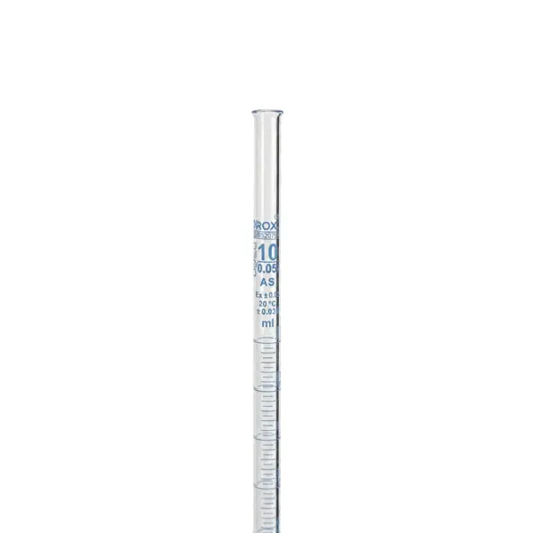 Borox Cam Büret Düz 10 ml 0.05 ml Teflon Musluk - Class AS - Mavi Skala