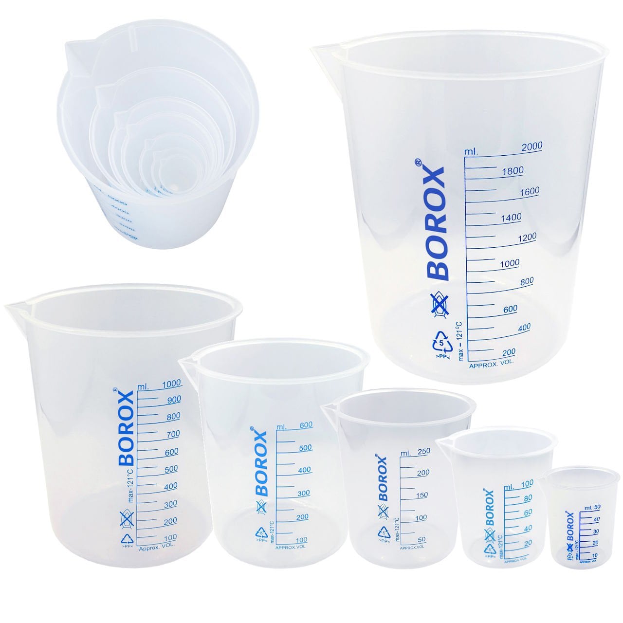 Borox Plastik Beher - Ölçü Kabı - Mavi Skala - 6 Farklı Hacim Toptan