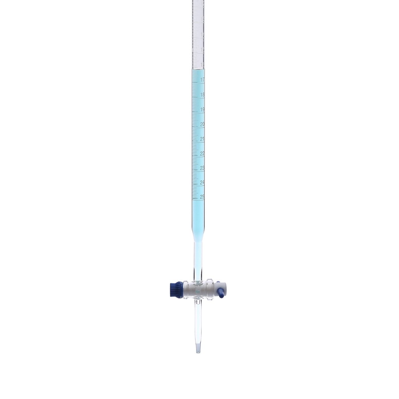 Borox Cam Büret Düz 25 ml 0.1 ml Teflon Musluk - Class AS - Mavi Skala
