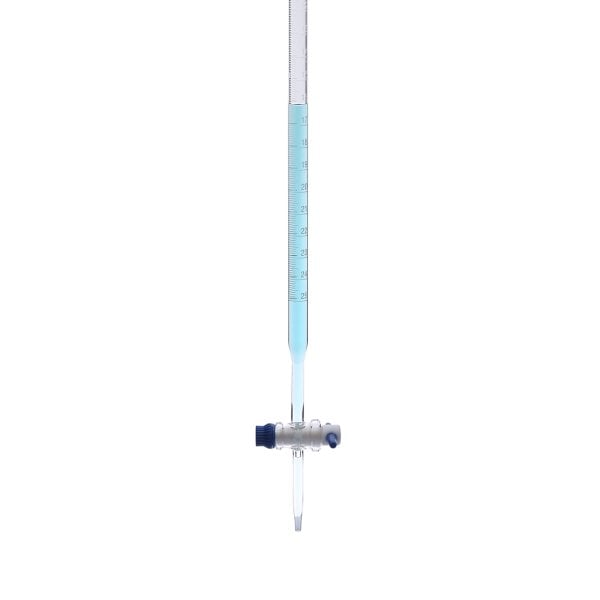 Borox Cam Büret Düz 25 ml 0.1 ml Teflon Musluk - Class AS - Mavi Skala