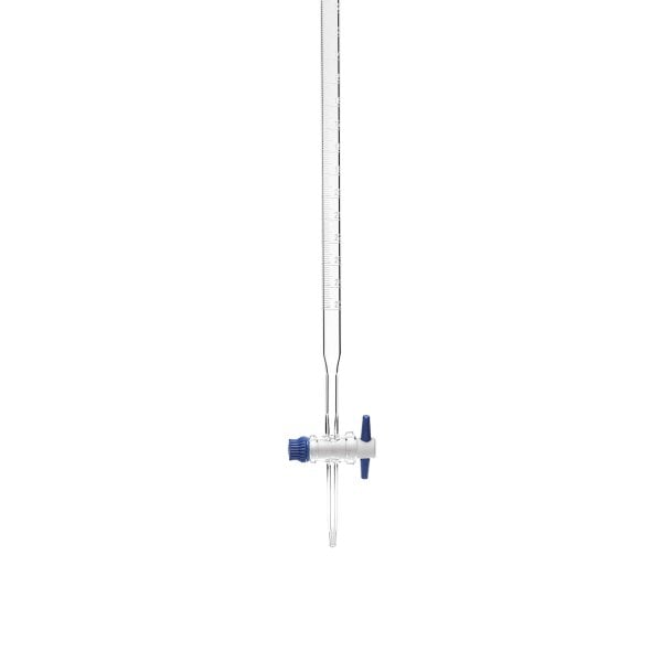 Borox Cam Büret Düz 25 ml 0.1 ml Teflon Musluk - Class AS - Mavi Skala