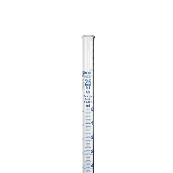 Borox Cam Büret Düz 25 ml 0.1 ml Teflon Musluk - Class AS - Mavi Skala