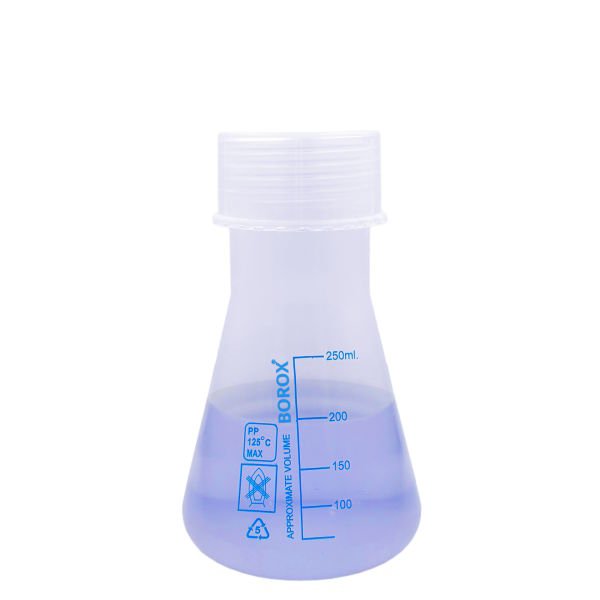 Borox Plastik Erlen - Erlenmeyer Flask Vida Kapaklı - Mavi Skala - 3 Farklı Hacim Toptan