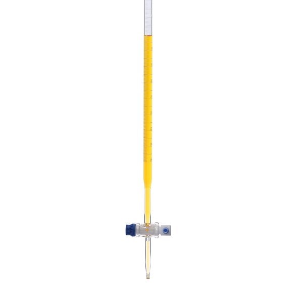 Borox Cam Büret Düz 100 ml 0.2ml Teflon Musluk - Class AS - Mavi Skala
