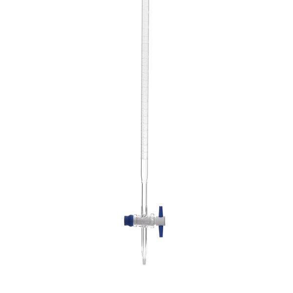 Borox Cam Büret Düz 100 ml 0.2ml Teflon Musluk - Class AS - Mavi Skala