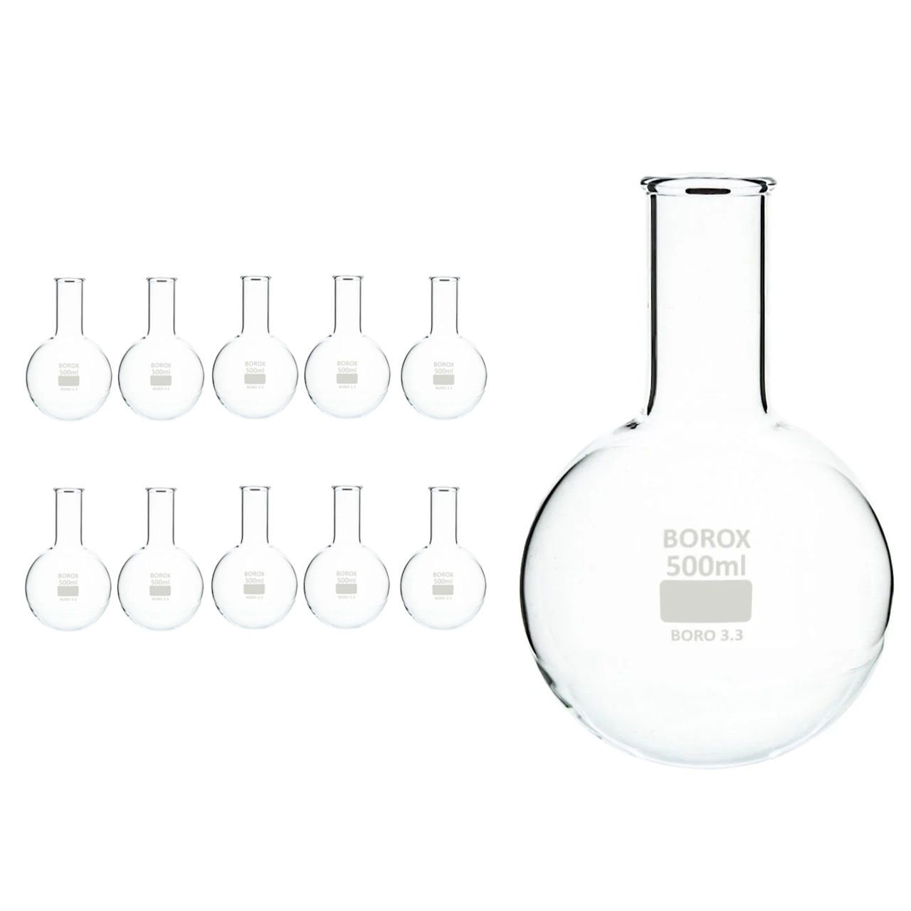 Borox Cam Balon 250 ml - Dibi Yuvarlak - Kaynatma Balonu - 10 Adet Toptan