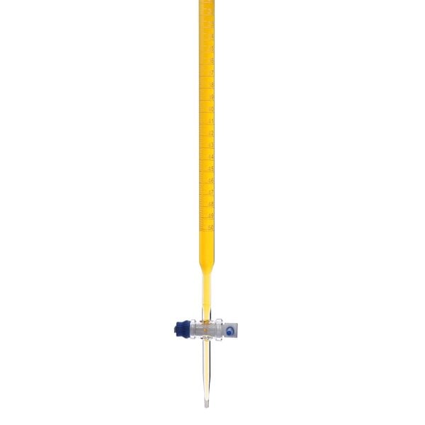 Borox Cam Büret Düz 50 ml 0.1 ml Teflon Musluk - Class AS - Mavi Skala