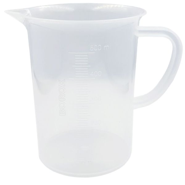 Borox Kulplu Plastik Beher 500 ml - Kabartma Dereceli Beaker - Ölçü Kabı - 12 Adet Toptan