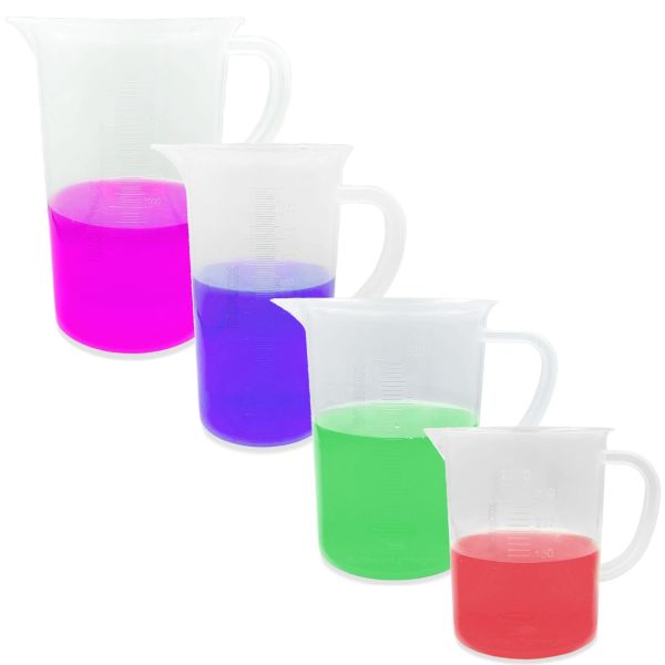 Borox Kulplu Plastik Beher 500 ml - Kabartma Dereceli Beaker - Ölçü Kabı - 12 Adet Toptan