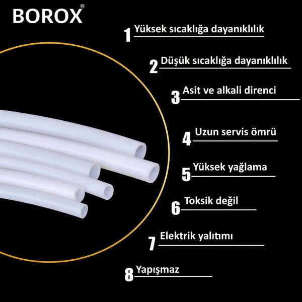 Borox Teflon Hortum 6x8 mm - Beyaz PTFE Hose - 10 metre Toptan
