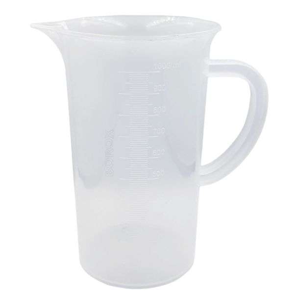 Borox Kulplu Plastik Beher 1000 ml - Kabartma Dereceli Beaker - Ölçü Kabı - 6 Adet Toptan