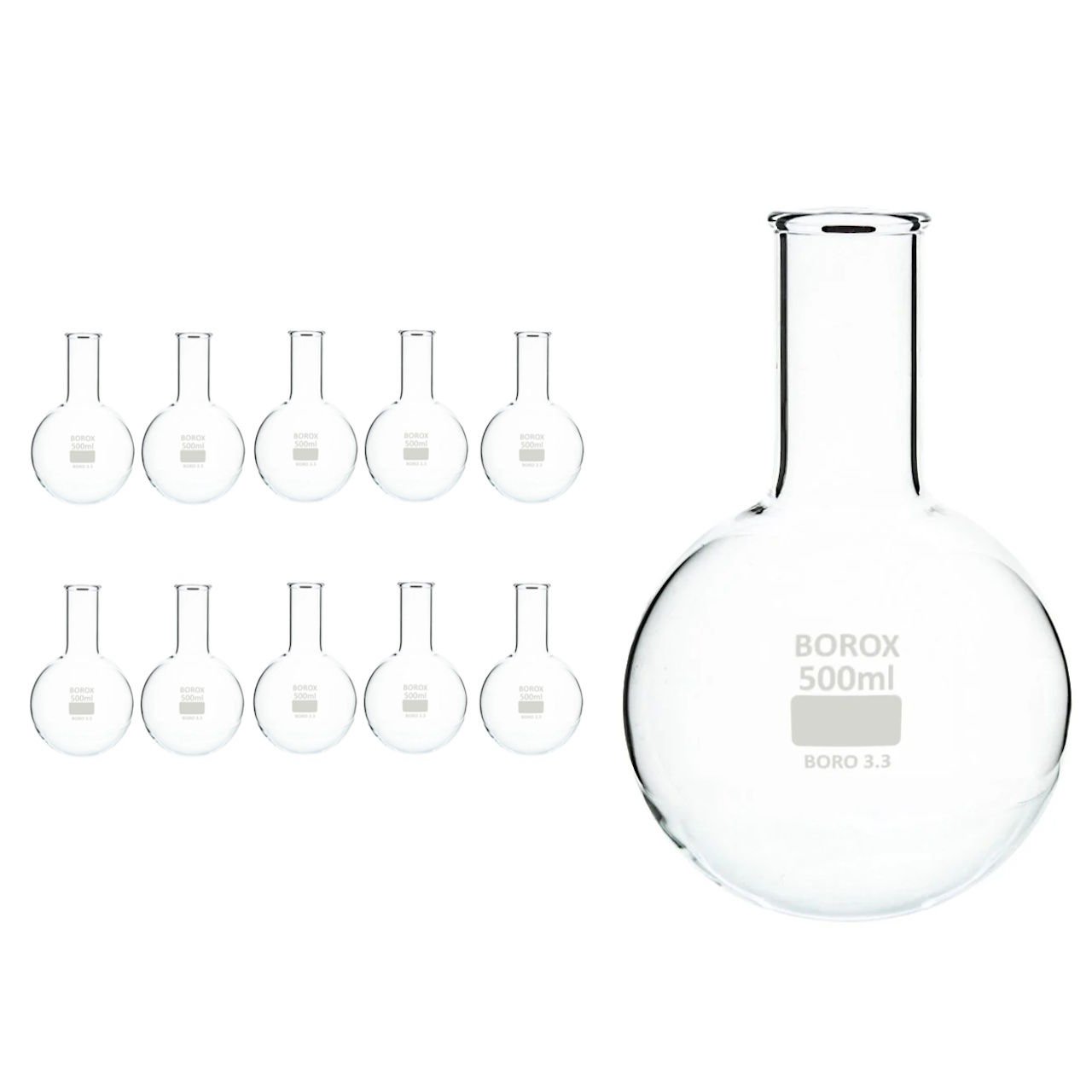 Borox Cam Balon 1000 ml - Dibi Yuvarlak - Kaynatma Balonu - 10 Adet Toptan