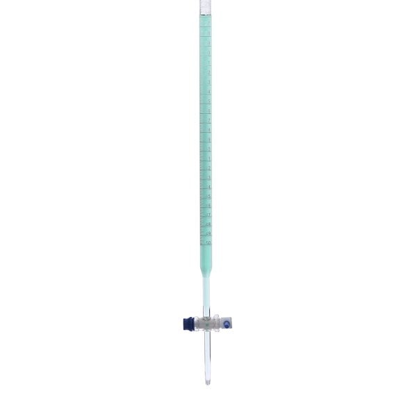 Borox Cam Büret Düz 50 ml 0.1 ml Teflon Musluk - Class B - Mavi Skala
