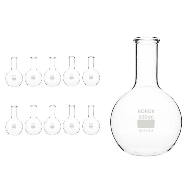 Borox Cam Balon 100 ml - Dibi Düz - Şilifsiz Deney Balonu - 10 Adet Toptan