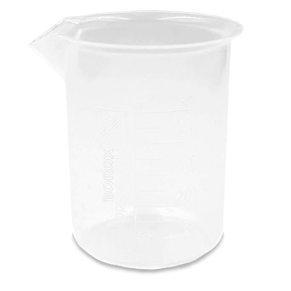 Borox Plastik Beher 50 ml - Kabartma Dereceli - Plastic Beaker Autoclavable - 12 Adet Toptan