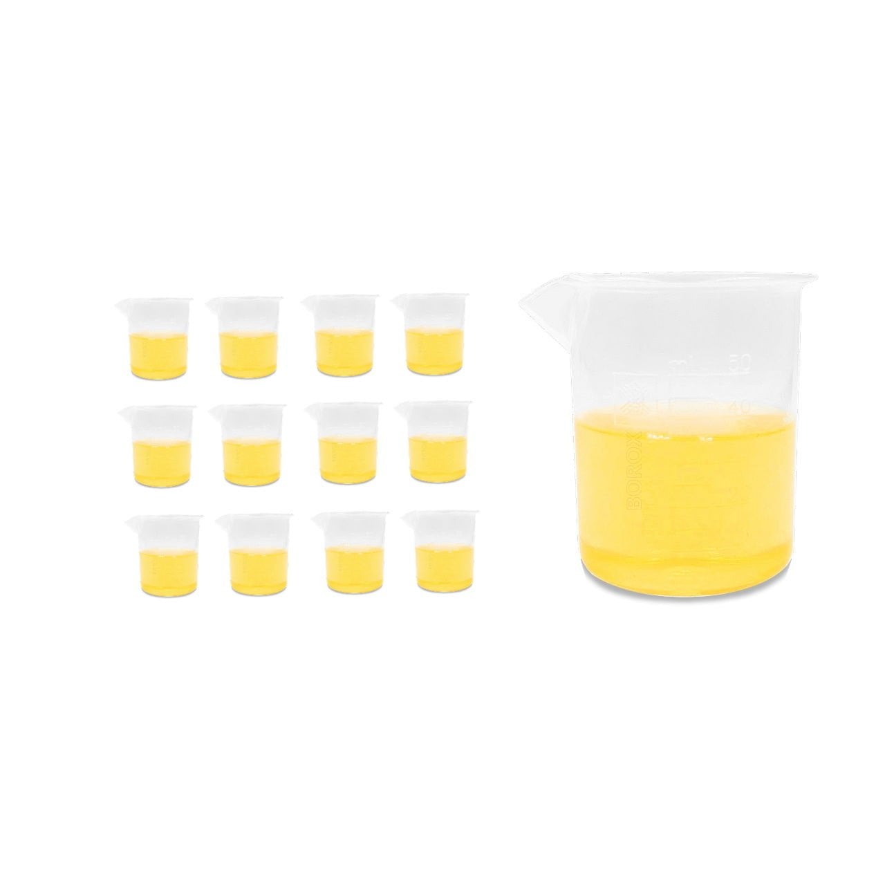 Borox Plastik Beher 50 ml - Kabartma Dereceli - Plastic Beaker Autoclavable - 12 Adet Toptan