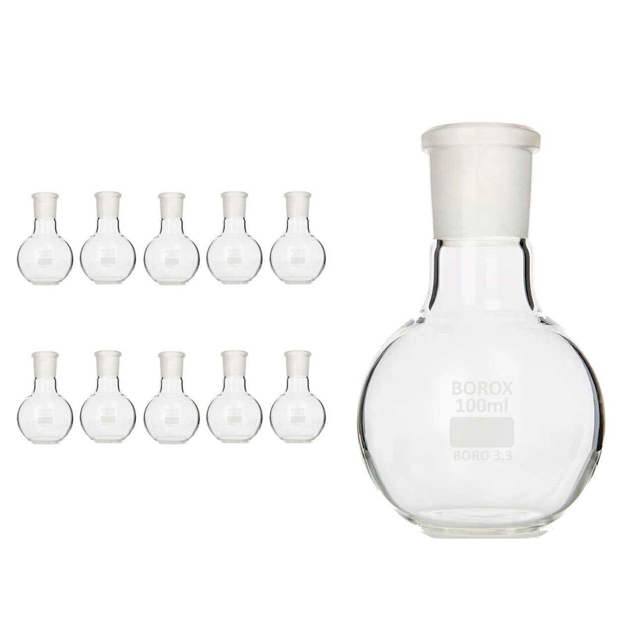 Borox Cam Balon 2000 ml - Dibi Düz - Norm Şilifli - 29/32 - 10 Adet Toptan