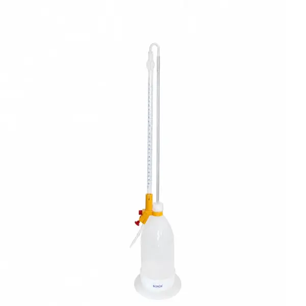 Borox Şilling Büret 10ml - Şelbah Çizgili - Otomatik Cam Büret Şeffaf - Class AS Sertifikalı - Mavi Skala - Burette Schilling with Schellbach Stripe