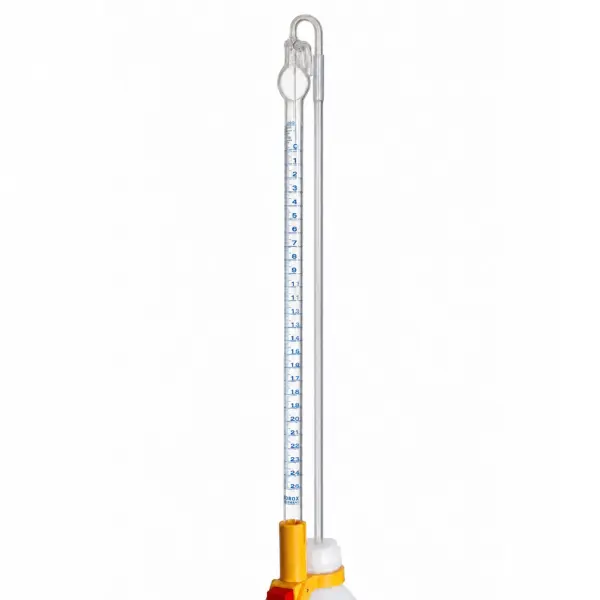 Borox Şilling Büret 10ml - Şelbah Çizgili - Otomatik Cam Büret Şeffaf - Class AS Sertifikalı - Mavi Skala - Burette Schilling with Schellbach Stripe