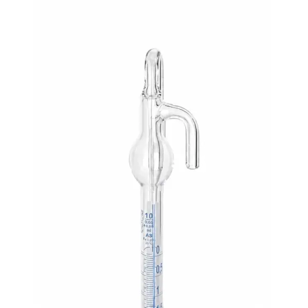 Borox Şilling Büret 10ml - Şelbah Çizgili - Otomatik Cam Büret Şeffaf - Class AS Sertifikalı - Mavi Skala - Burette Schilling with Schellbach Stripe