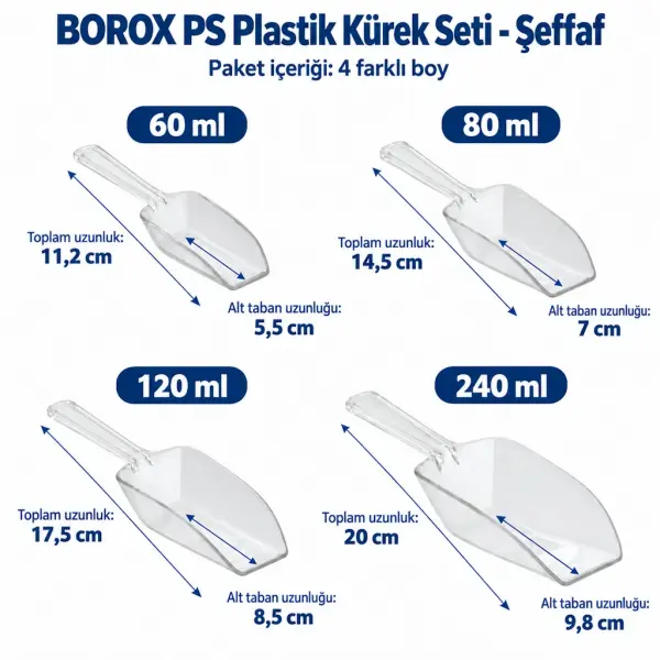 Borox Plastik Kürek Seti - 4lü Tartı Küreği - Numune Küreği