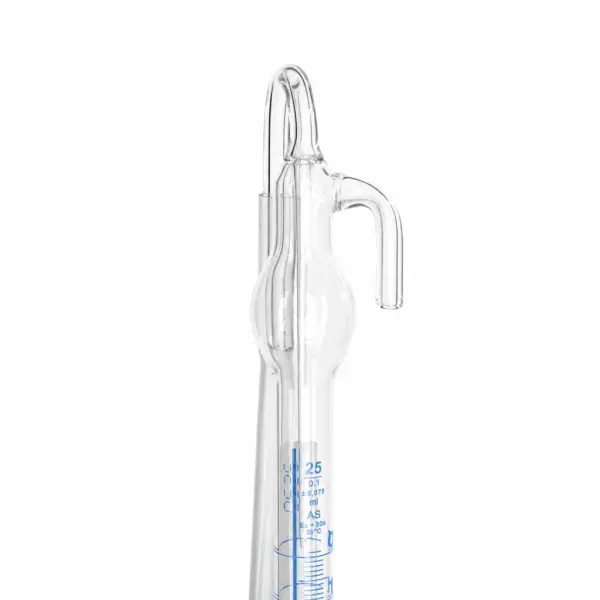 Borox Şilling Büret 25ml - Şelbah Çizgili - Otomatik Cam Büret Şeffaf - Class AS Sertifikalı - Mavi Skala - Burette Schilling with Schellbach Stripe