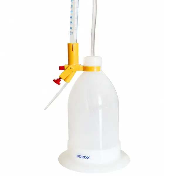 Borox Şilling Büret 25ml - Şelbah Çizgili - Otomatik Cam Büret Şeffaf - Class AS Sertifikalı - Mavi Skala - Burette Schilling with Schellbach Stripe