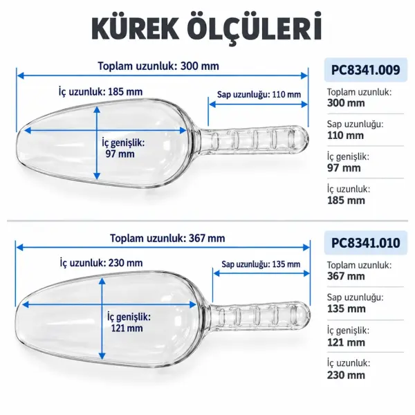 Borox Plastik Kürek - Büyük Boy - Şeffaf - PC Kürek - Numune Küreği