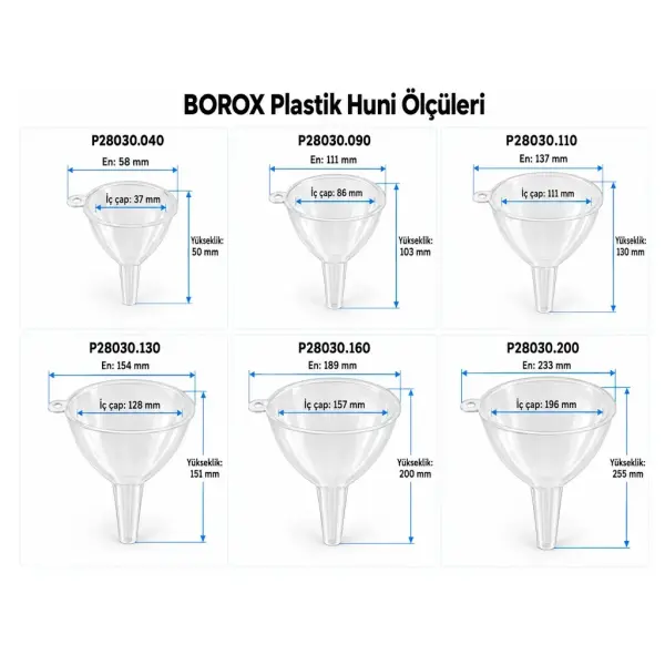 Borox Plastik Huni - PP Huni - 90mm - 6lı