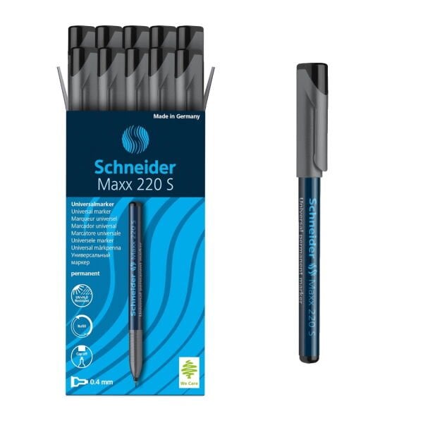 Schneider Maxx220 Asetat Kalemi Siyah - 0.4mm S - Cam Kalemi - 10 Adet