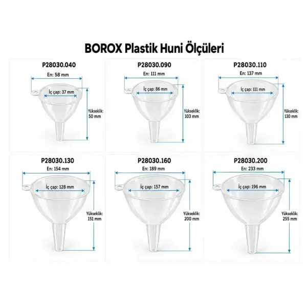 Borox Plastik Huni - PP Huni - 6 Ölçü Set