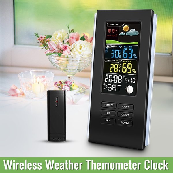 Dijital Termometre İç Dış Wireless Hava Takip Sistemi -Siyah