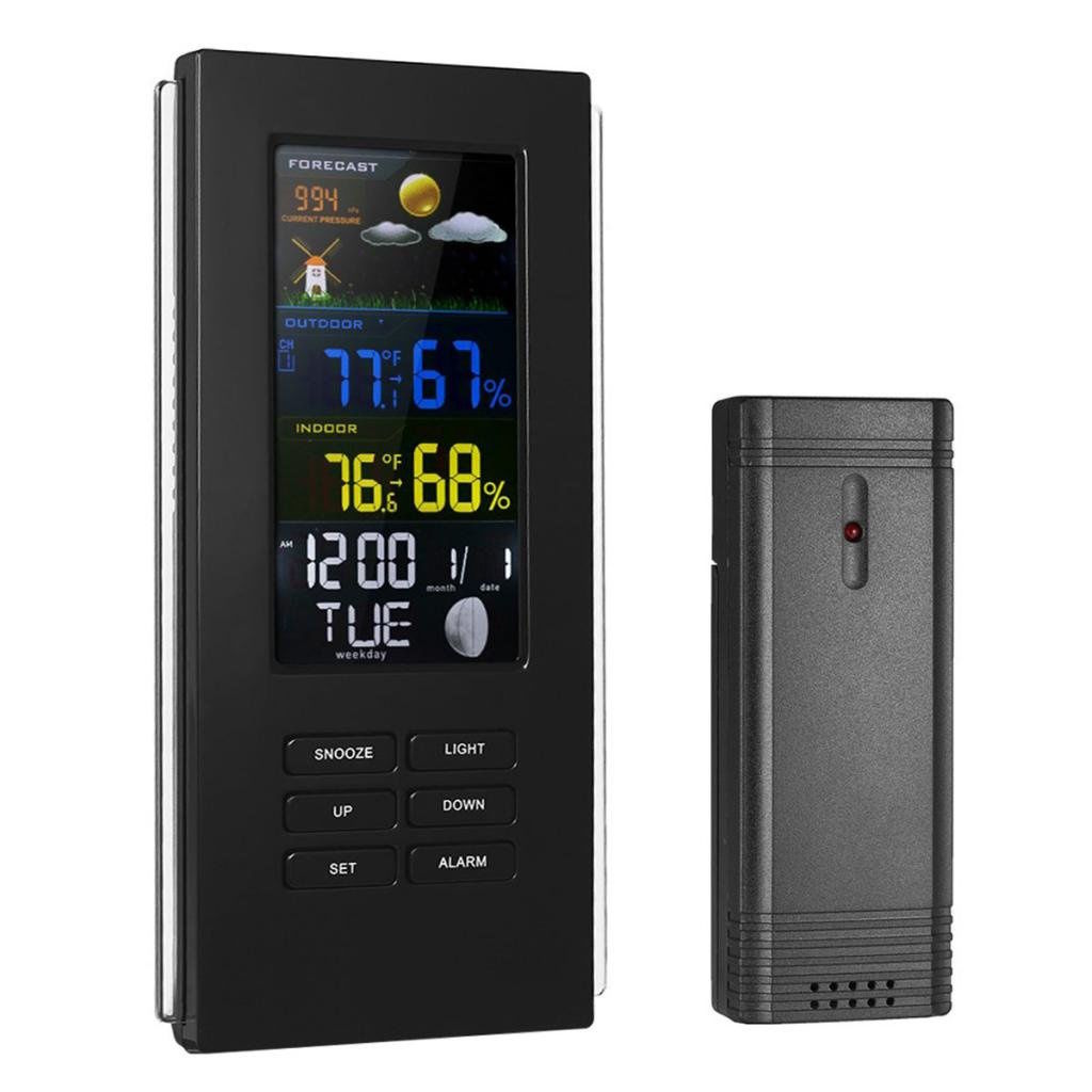Dijital Termometre İç Dış Wireless Hava Takip Sistemi -Siyah