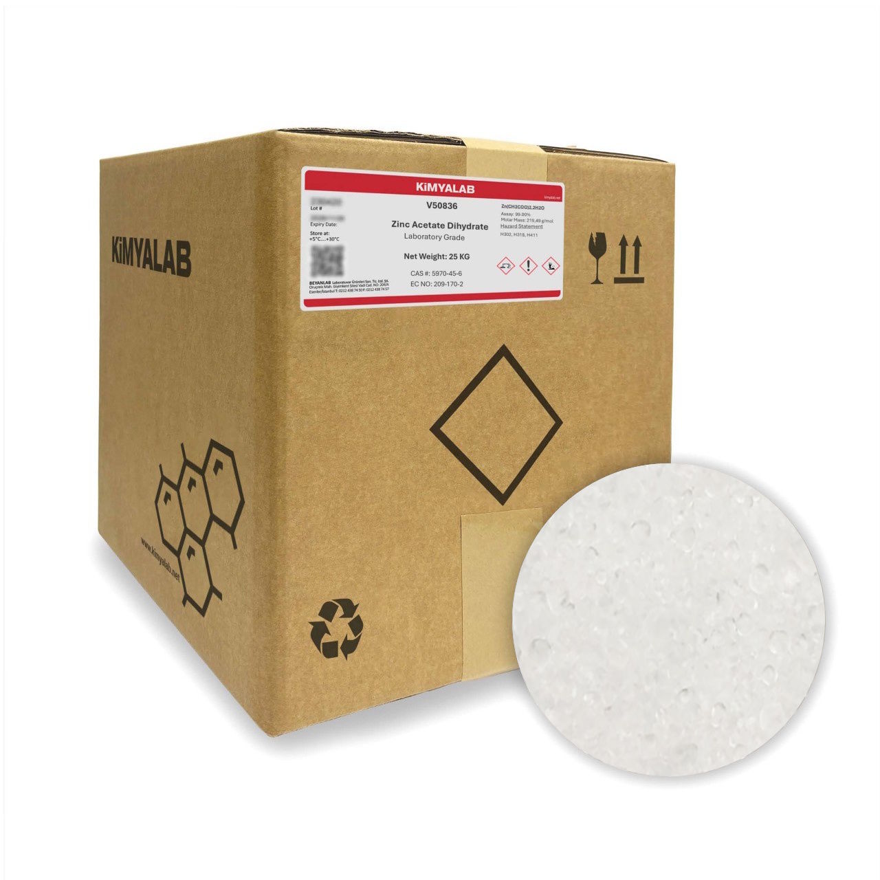 Kimyalab Çinko Asetat Dihidrat - Zinc Acetate Dihydrate - 25 Kg-Koli Toptan