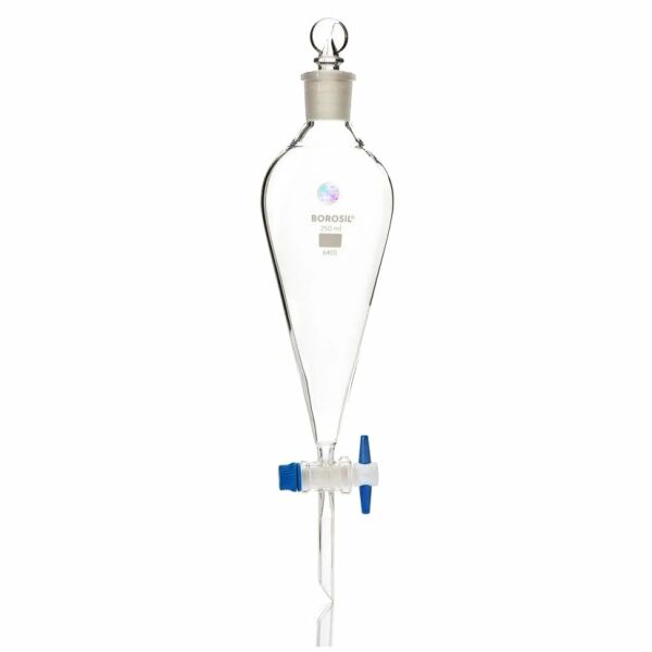 Borosil Cam Ayırma Hunisi 250 ml - Teflon Musluklu Tıpalı