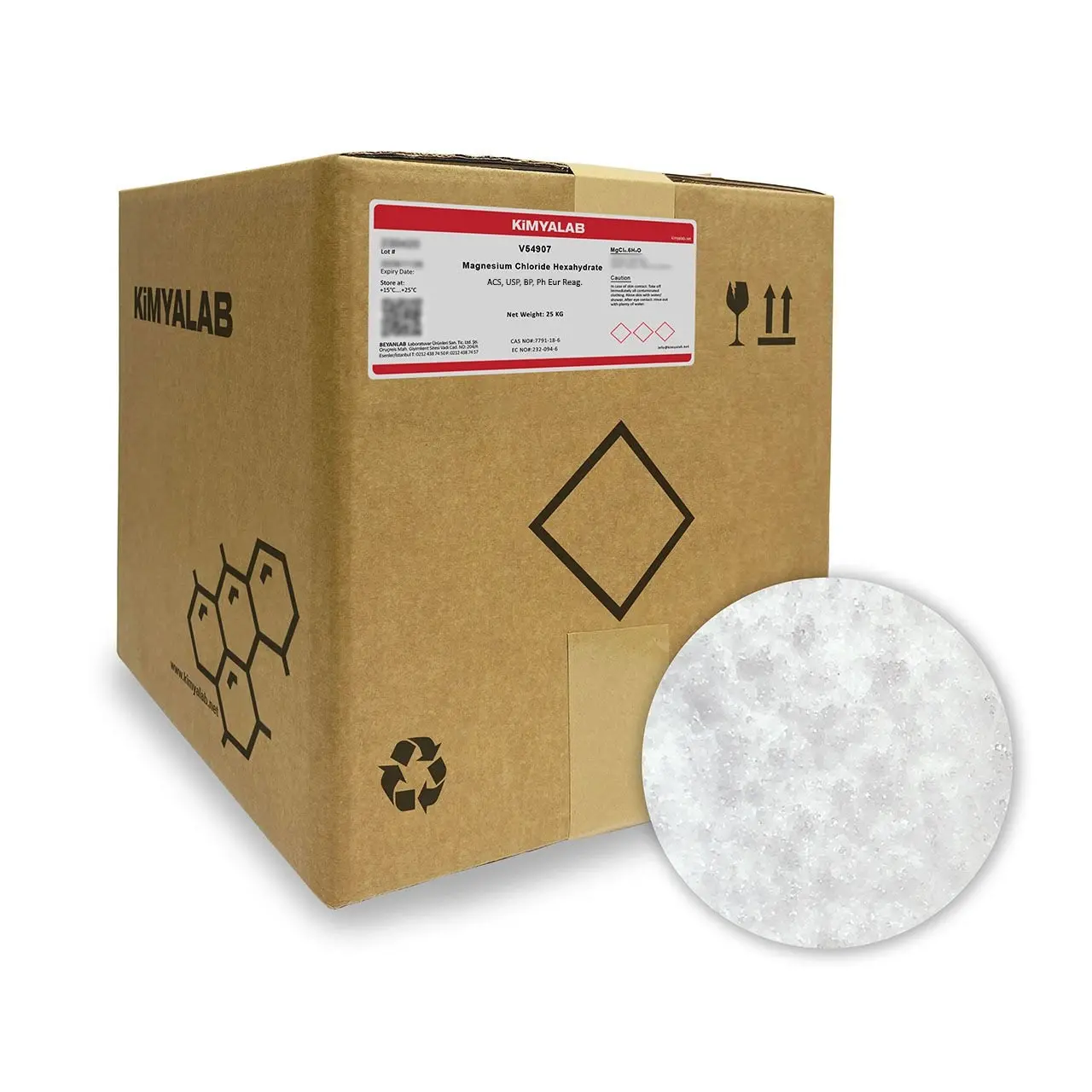 Kimyalab Magnezyum Klorür - Farma Kalite - Magnesium Chloride Hexahydrate - 25 Kg-Koli Toptan