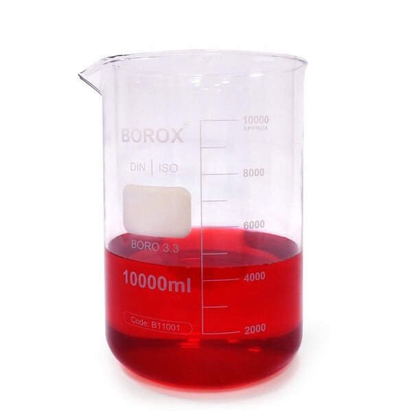 Borox Cam Beher 10000 ml - Kısa Form Isıya Dayanıklı Beaker