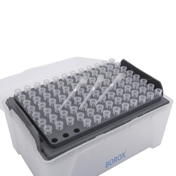 Borox Filtreli Pipet Ucu Steril 10 µl - Uzun Şeffaf - 96Adet-Paket