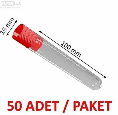 Test Tüpü P.S Kapaklı 16x100mm - 10ml Santrifüj Tüpü 50adet
