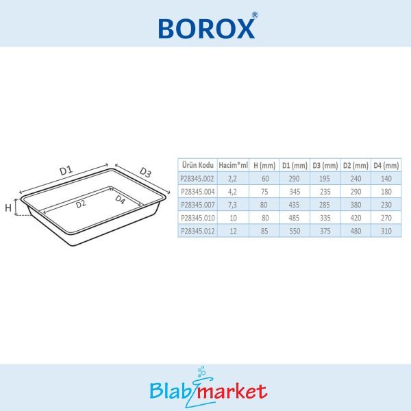 Borox PP Sterilizasyon Tepsisi 7,3L - Laboratuvar Tepsi Kabı - Tray