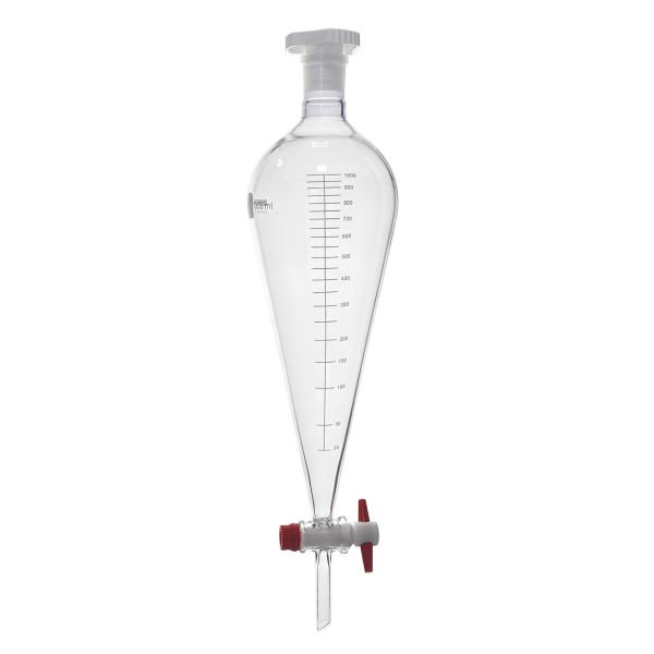 Borox Cam Ayırma Hunisi 1000 ml - Konik Tip - Teflon Musluklu Tıpalı - Hacim Ölçekli