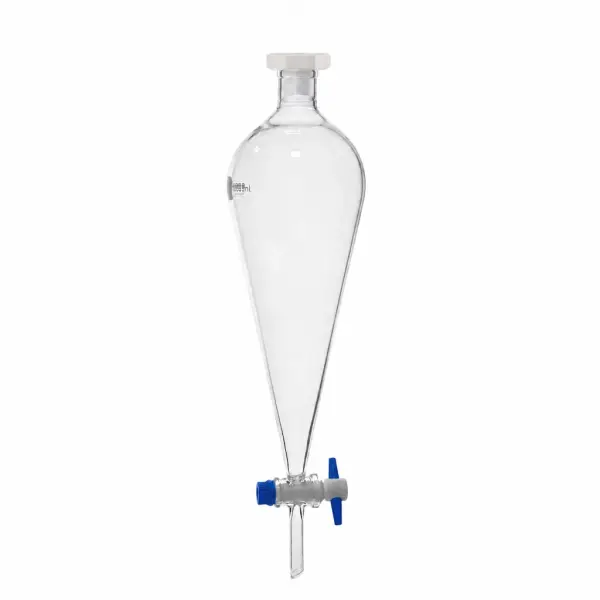 Borox Cam Ayırma Hunisi 1000 ml - Konik Tip - Teflon Musluklu Tıpalı