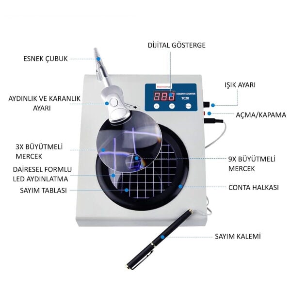 Thermomac TC20 Koloni Sayım Cihazı - Yarı Otomatik Koloni Sayıcı - Colony Counter
