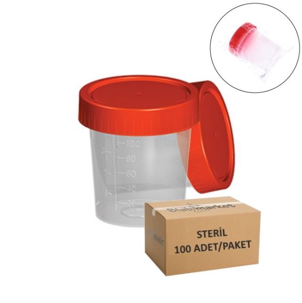 İdrar Numune Kabı 100ml - Pnömatik Steril Şişe 100 Adet