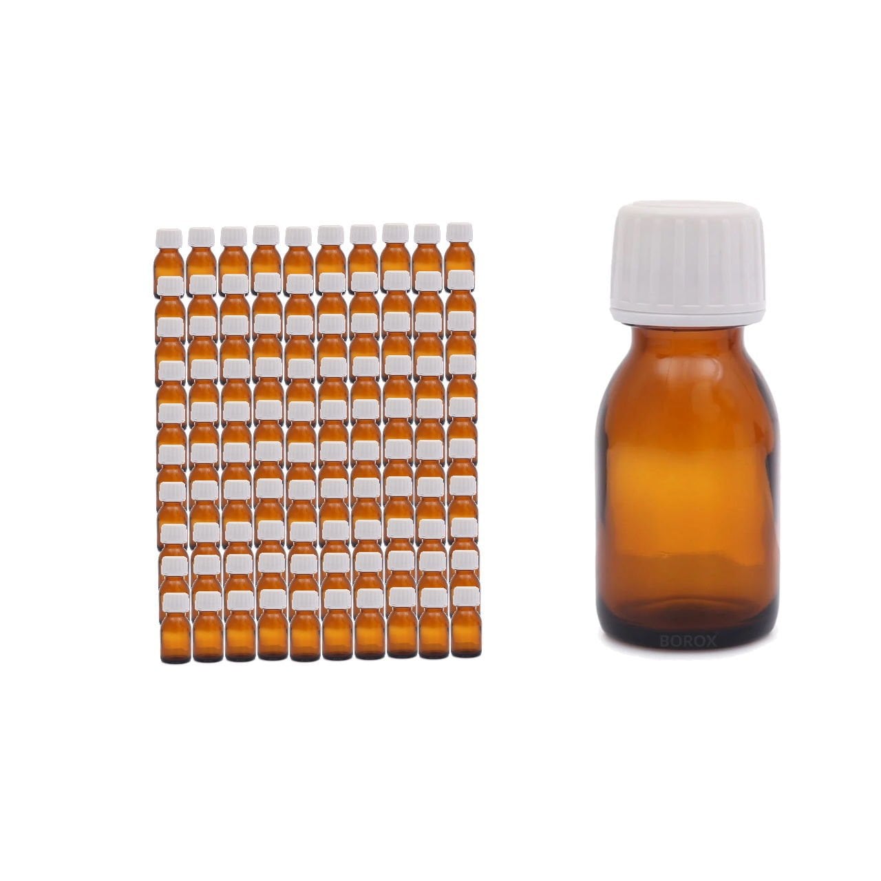 Borox Cam Amber Şişe 30 ml - Kilit Kapaklı Şişe Kahverengi - 100 Adet Toptan