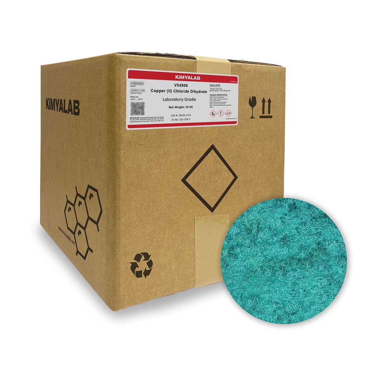 Kimyalab Bakır Klorür - Copper II Chloride Dihydrate - 25 Kg-Koli Toptan