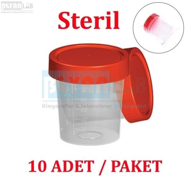 İdrar Numune Kabı 100ml - Pnömatik Steril Şişe 10 Adet