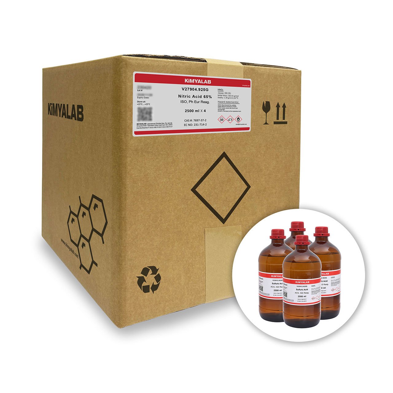 Kimyalab Nitrik Asit 2,5L - Nitric Acid %65 - 2,5Lx4 - Koli Toptan