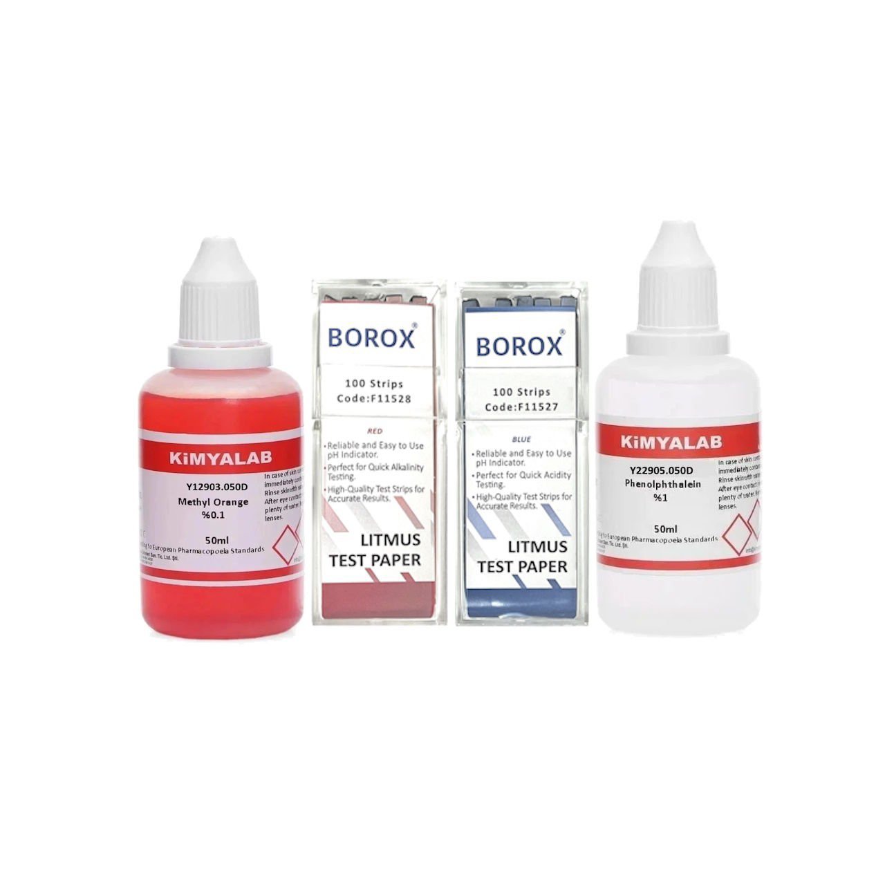 pH Test Kiti - Metiloranj-Fenolftalein-Turnusol Mavi+Kırmızı