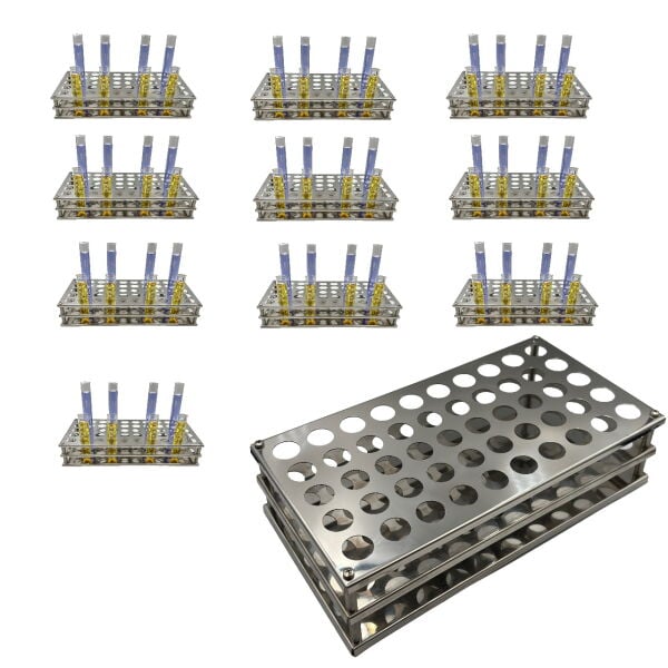 Borox Tüp Standı 50 Tüplük - Tüp Standı Paslanmaz Çelik 16mm - 10 Adet Toptan